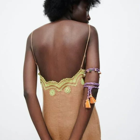 NWT Zara Embroidered Linen Slip Midi Dress size S - Picture 5 of 13